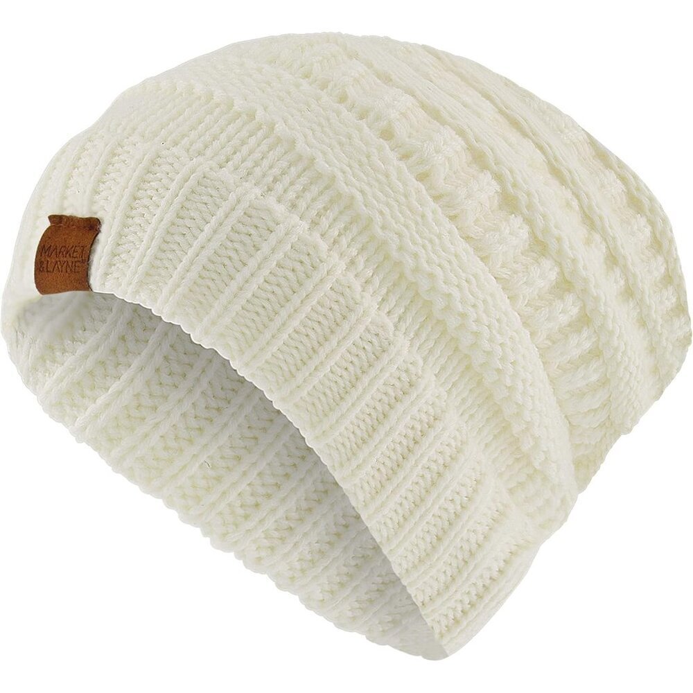 Chunky Knit Women's Beanie - Ultra Warm Winter Hat in Ivory, One Size Fits Most